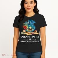Easily Distracted By Dragons And Books Nerd Dragon Women's T-Shirt thumb 4