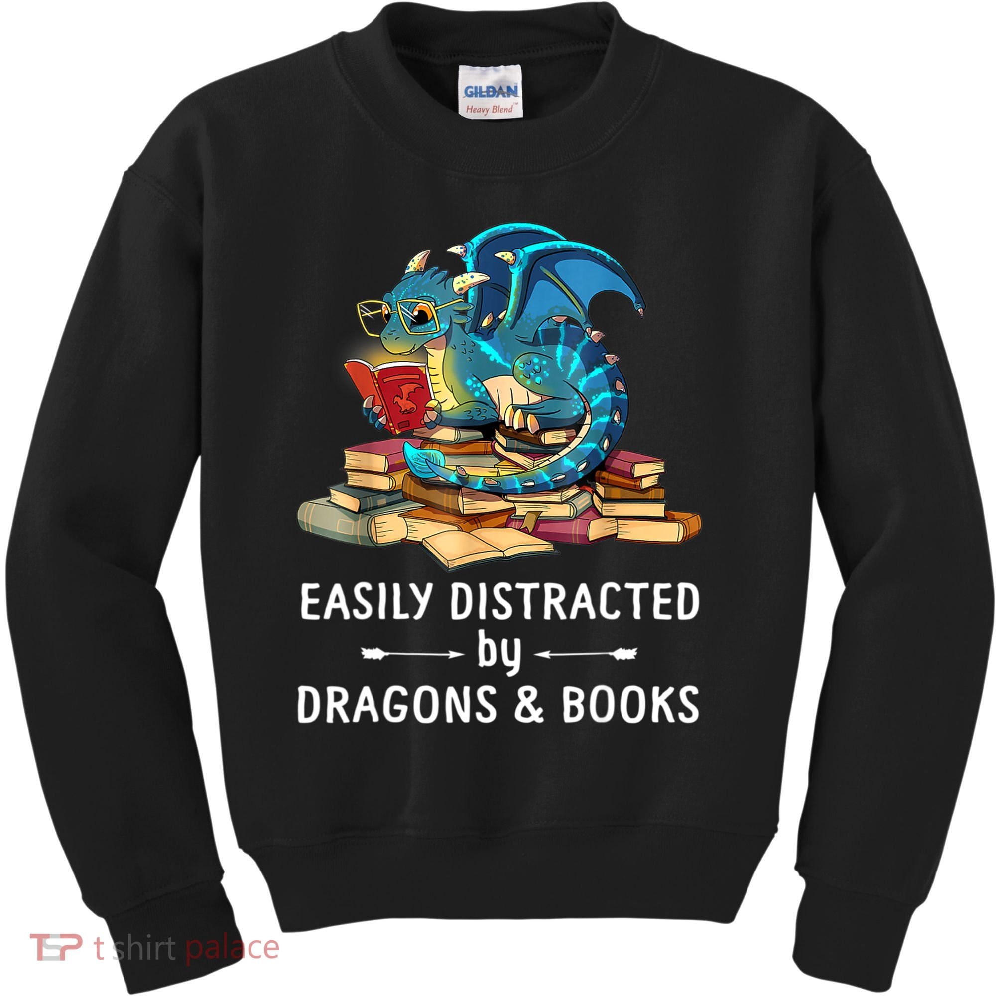 Easily Distracted By Dragons And Books Nerd Dragon Kids Sweatshirt
