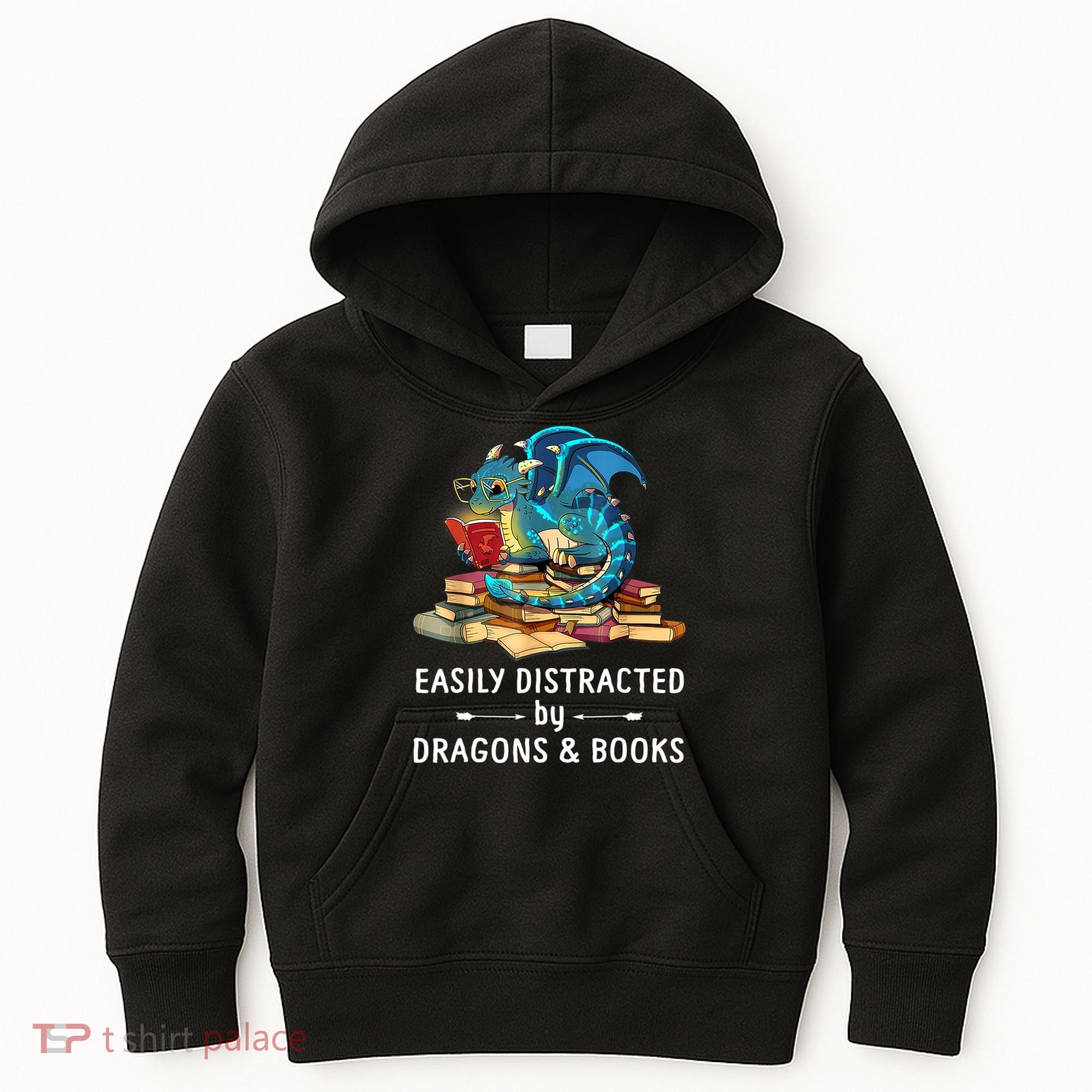 Easily Distracted By Dragons And Books Nerd Dragon Kids Hoodie