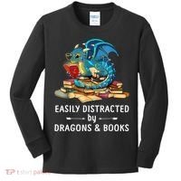 Easily Distracted By Dragons And Books Nerd Dragon Kids Long Sleeve Shirt thumb 0