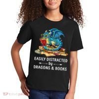 Easily Distracted By Dragons And Books Nerd Dragon Kids T-Shirt thumb 2