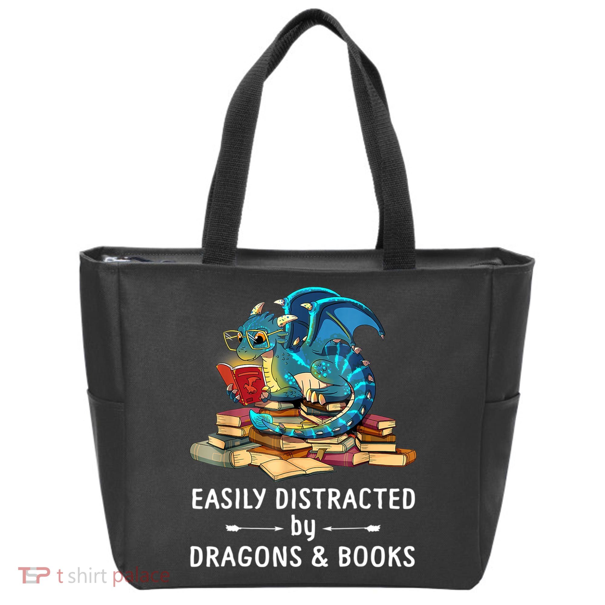 Easily Distracted By Dragons And Books Nerd Dragon Tote Bag