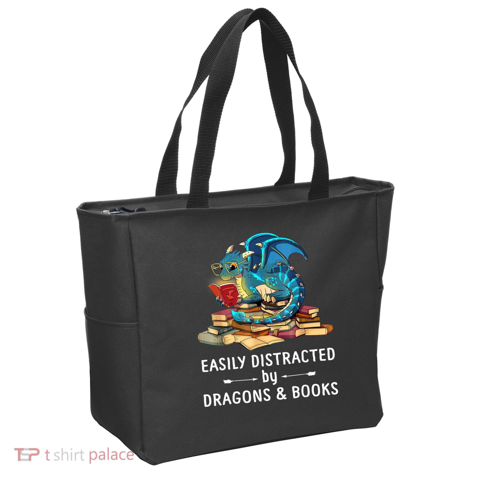 Easily Distracted By Dragons And Books Nerd Dragon Tote Bag