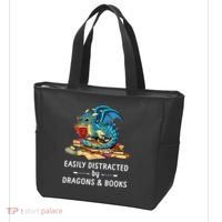 Easily Distracted By Dragons And Books Nerd Dragon Tote Bag thumb 3