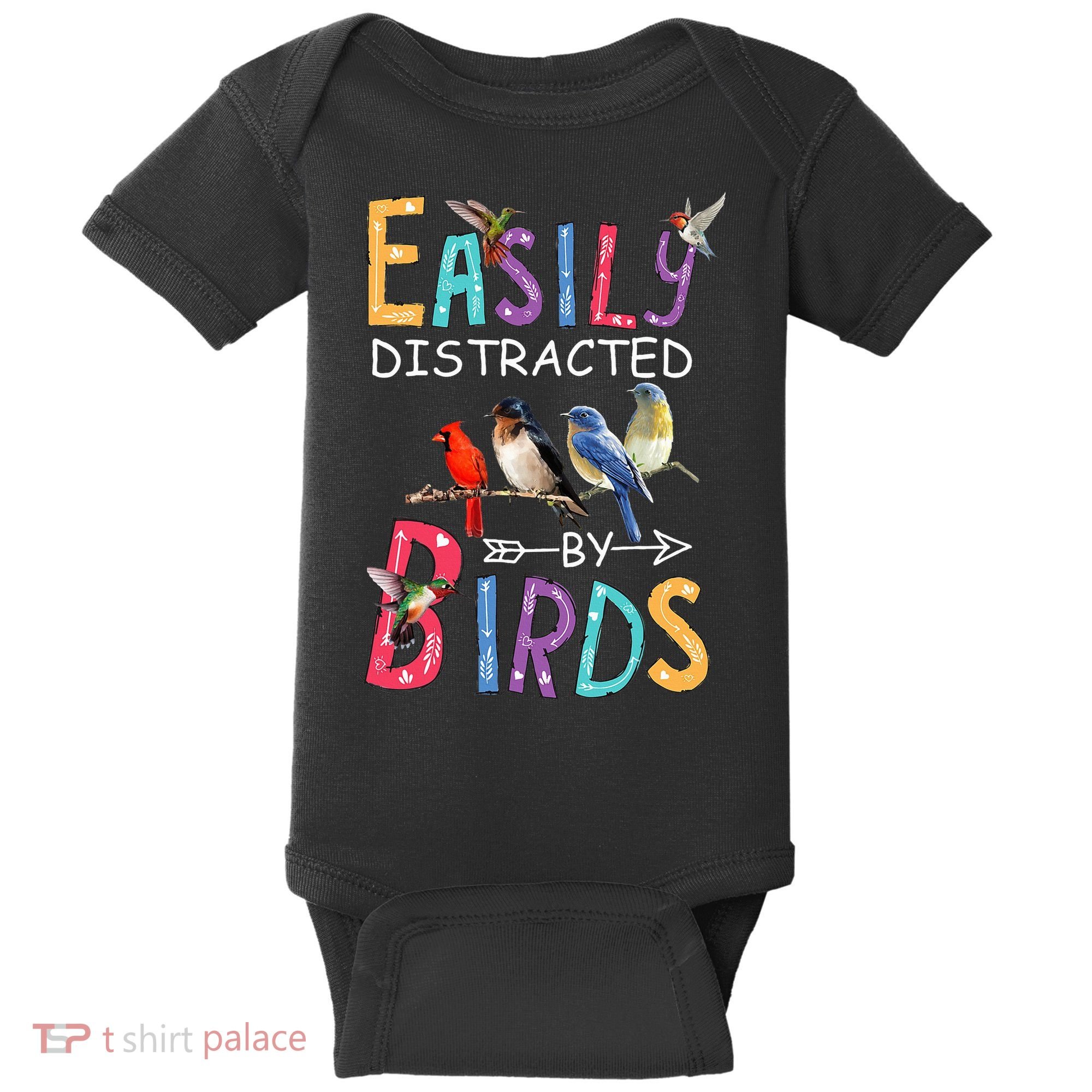 Easily Distracted By Birds Funny Bird  Baby Bodysuit