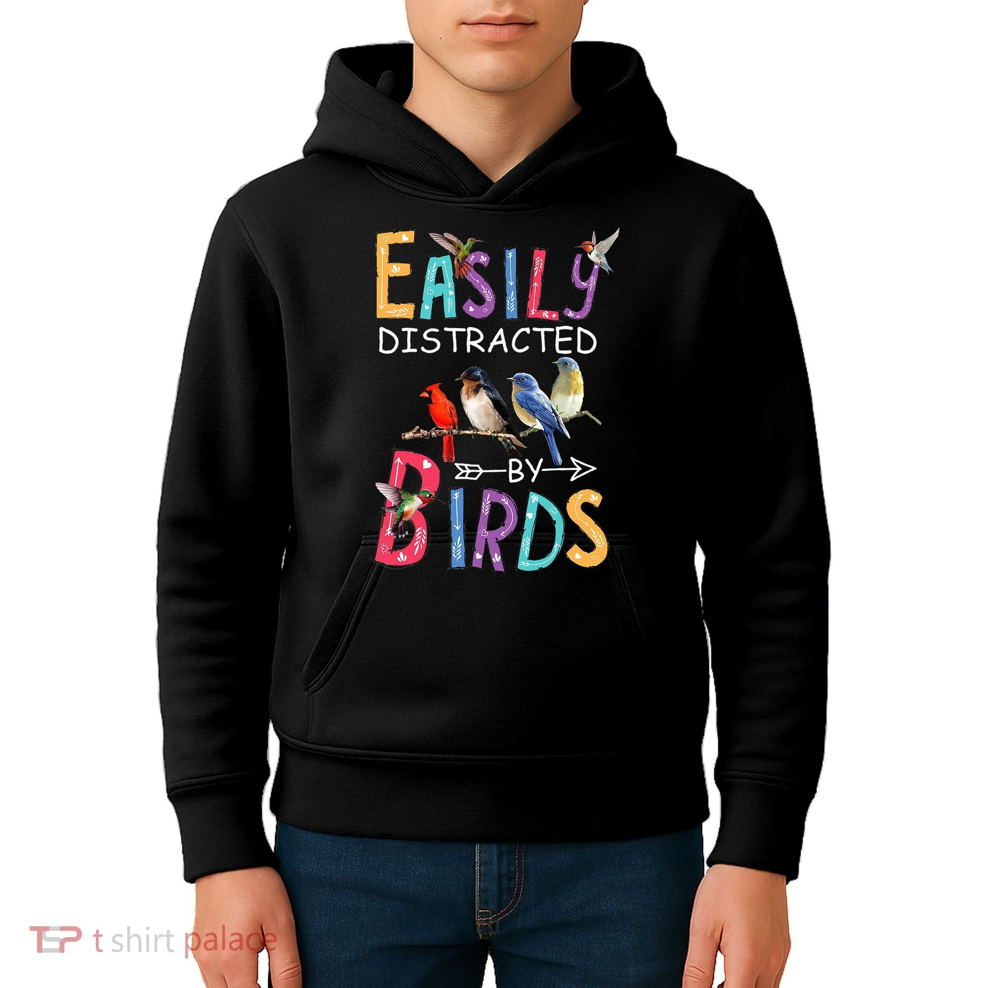 Easily Distracted By Birds Funny Bird  Kids Hoodie