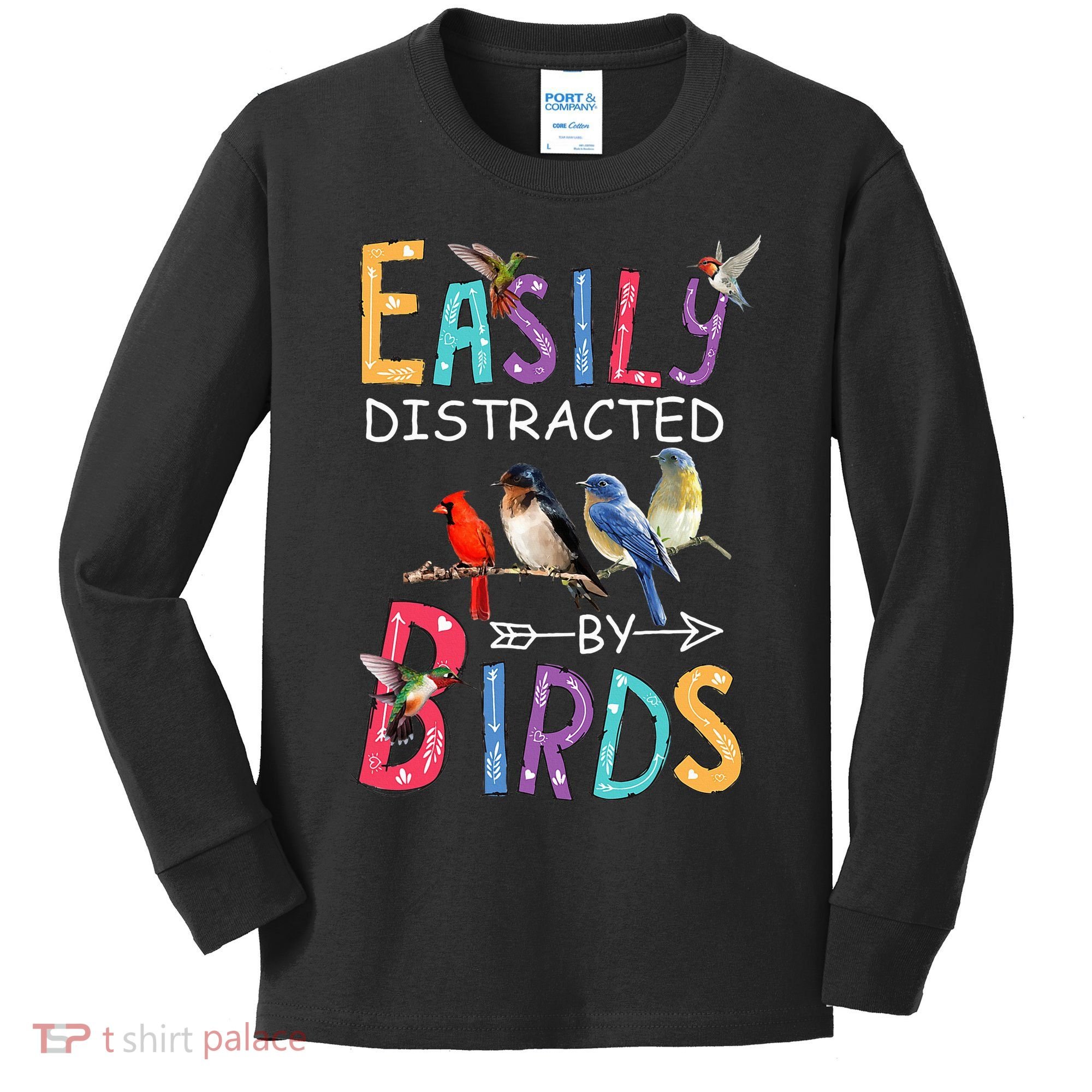Easily Distracted By Birds Funny Bird  Kids Long Sleeve Shirt