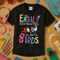 Easily Distracted By Birds Funny Bird  Kids T-Shirt thumb 3