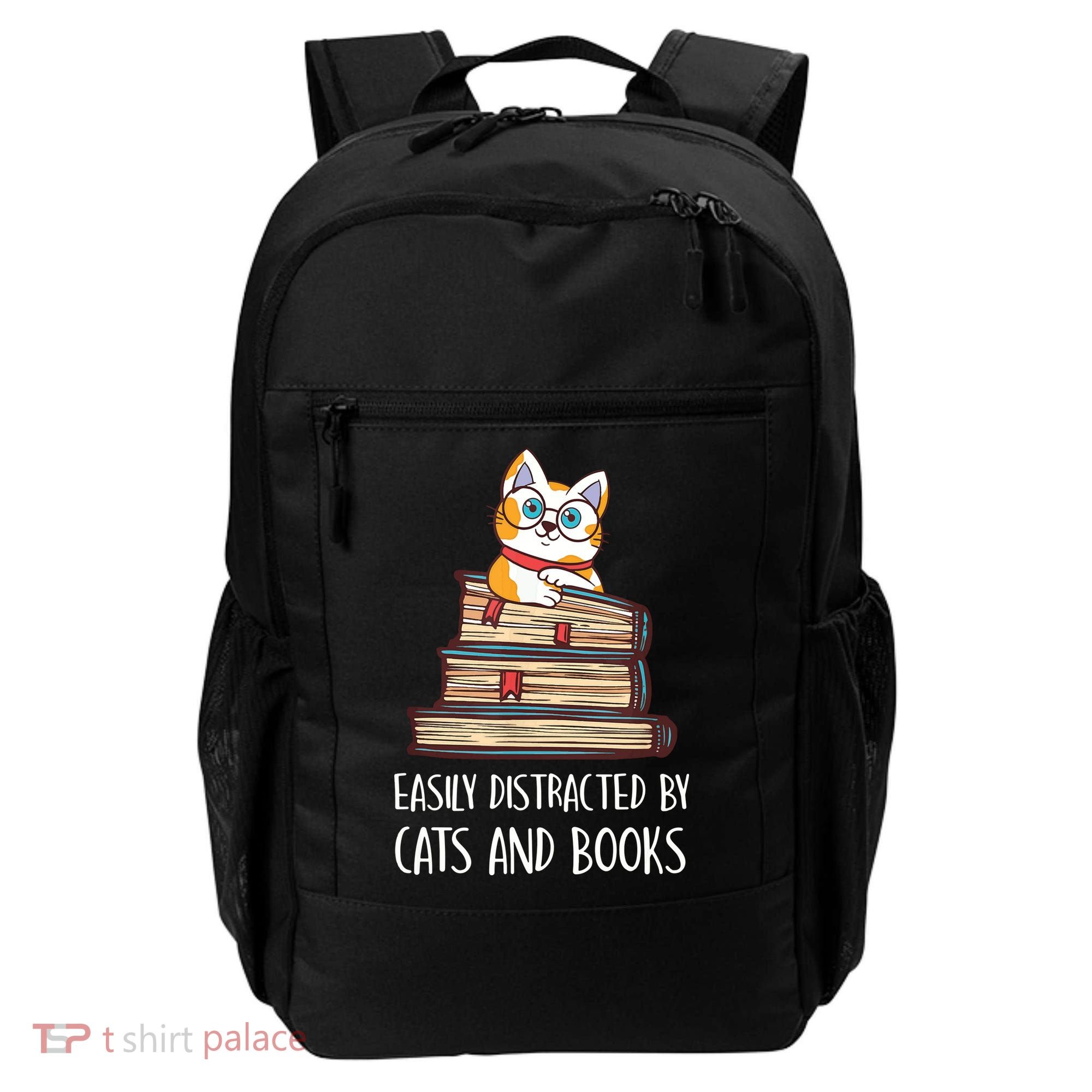 Easily Distracted By Cats And Books Cat & Book Lover Backpack