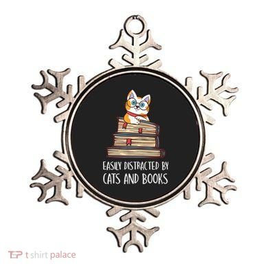 Easily Distracted By Cats And Books Cat & Book Lover Ornament