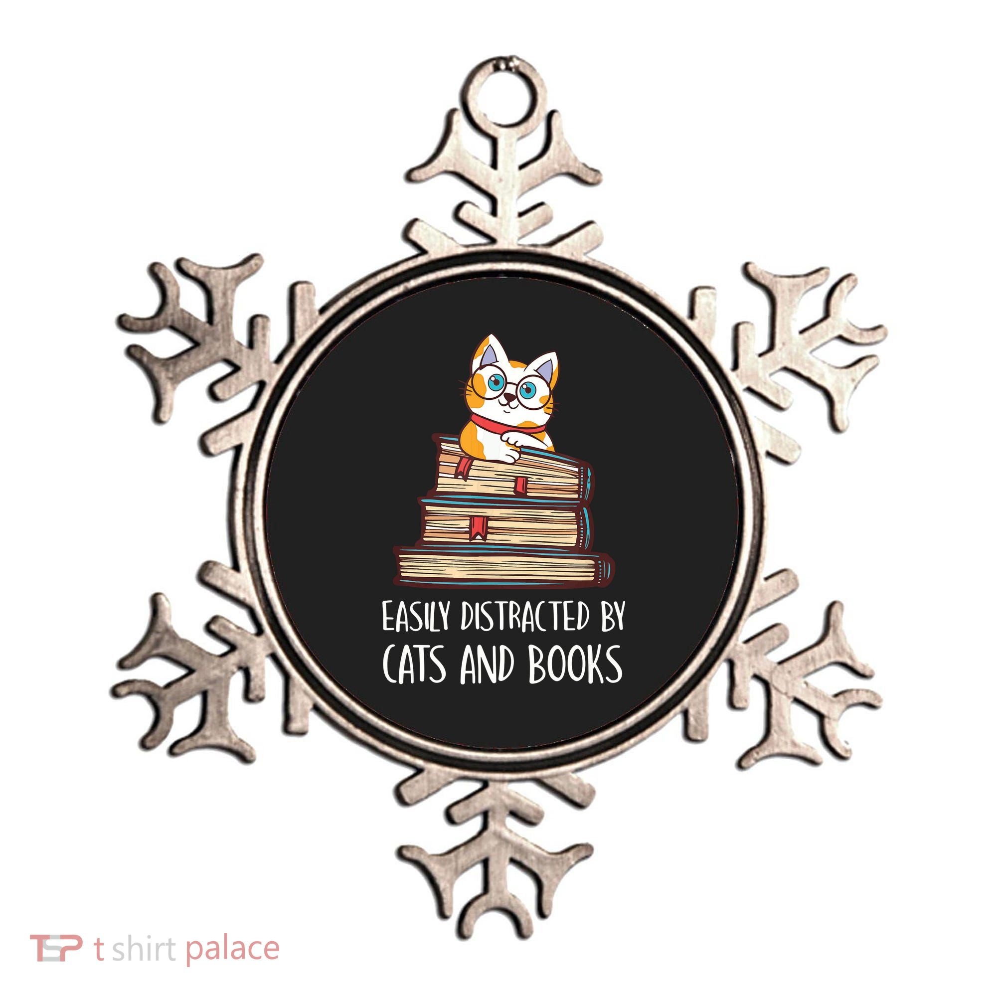 Easily Distracted By Cats And Books Cat & Book Lover Ornament