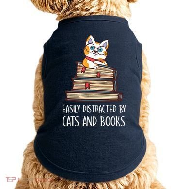 Easily Distracted By Cats And Books Cat & Book Lover Doggie Tank