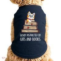 Easily Distracted By Cats And Books Cat & Book Lover Doggie Tank thumb 0