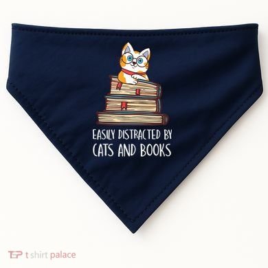 Easily Distracted By Cats And Books Cat & Book Lover USA-Made Doggie Bandana