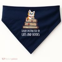 Easily Distracted By Cats And Books Cat & Book Lover USA-Made Doggie Bandana thumb 0