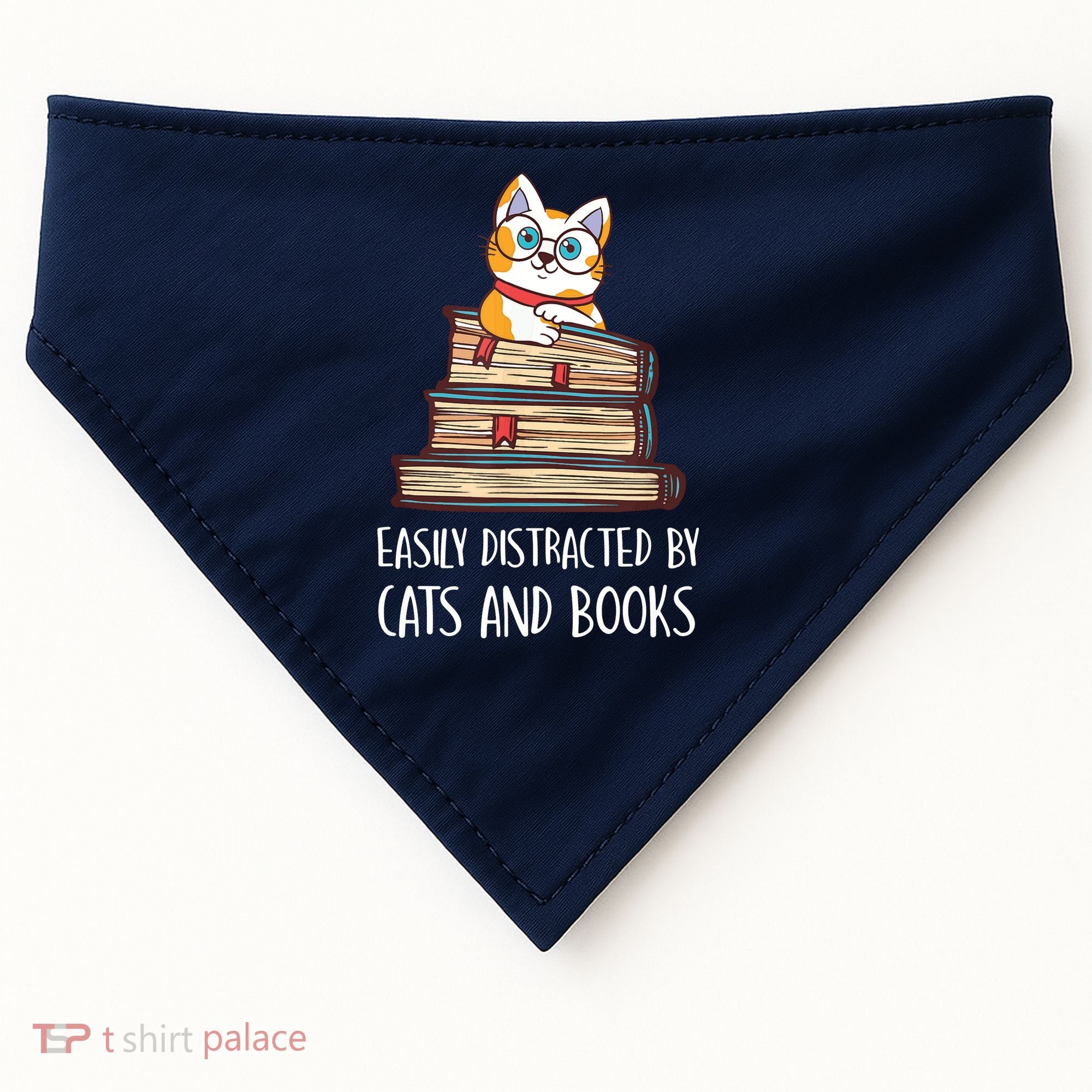 Easily Distracted By Cats And Books Cat & Book Lover USA-Made Doggie Bandana