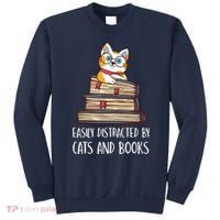Easily Distracted By Cats And Books Cat & Book Lover Sweatshirt thumb 0