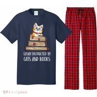 Easily Distracted By Cats And Books Cat & Book Lover Pajama Set thumb 0