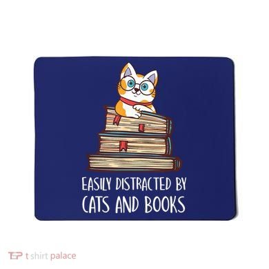 Easily Distracted By Cats And Books Cat & Book Lover Mousepad
