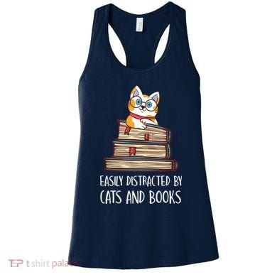 Easily Distracted By Cats And Books Cat & Book Lover Women's Tank Top