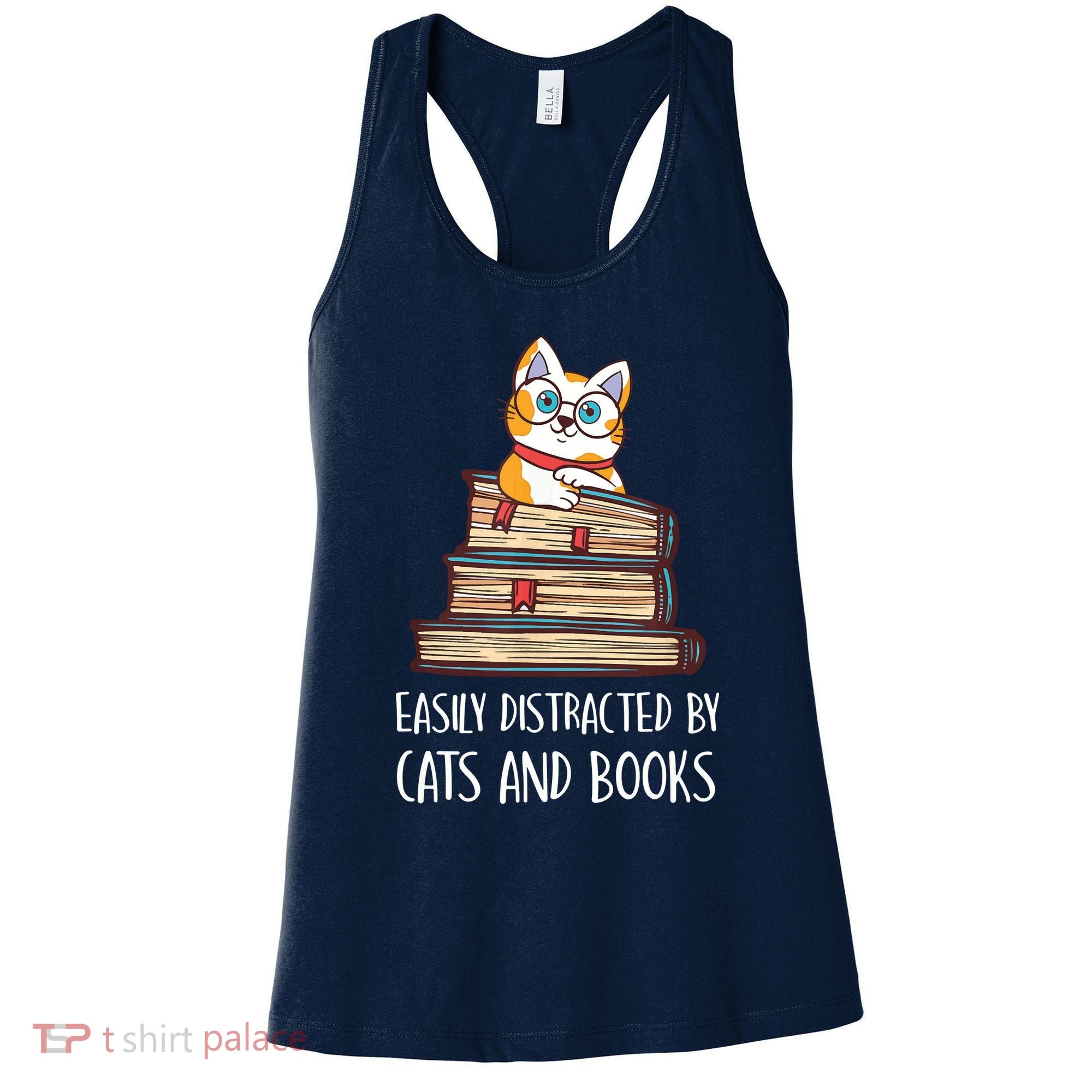 Easily Distracted By Cats And Books Cat & Book Lover Women's Tank Top