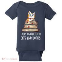 Easily Distracted By Cats And Books Cat & Book Lover Baby Bodysuit thumb 0