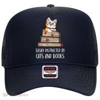 Easily Distracted By Cats And Books Cat & Book Lover Hat thumb 0
