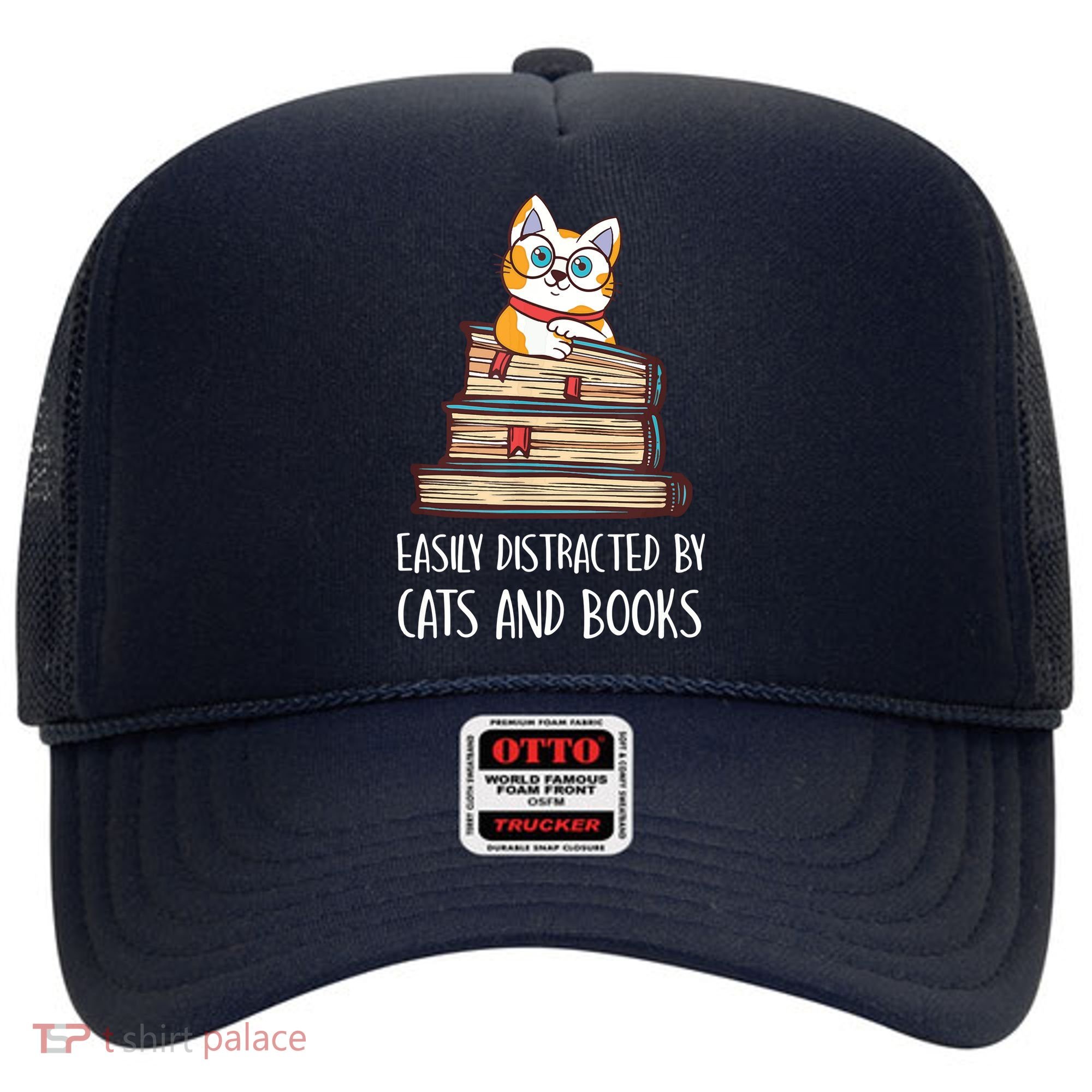 Easily Distracted By Cats And Books Cat & Book Lover Hat