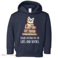 Easily Distracted By Cats And Books Cat & Book Lover Toddler Hoodie thumb 0