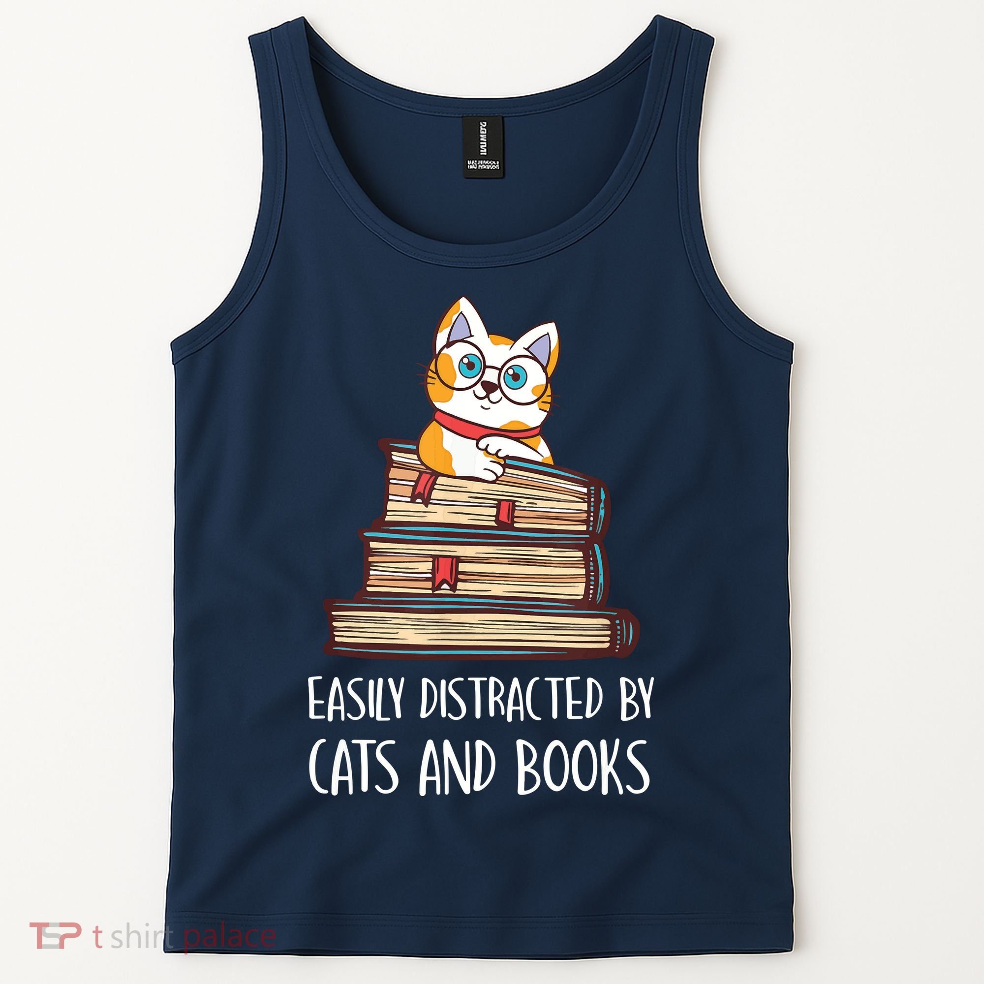 Easily Distracted By Cats And Books Cat & Book Lover Tank Top