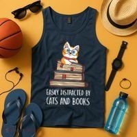 Easily Distracted By Cats And Books Cat & Book Lover Tank Top thumb 4