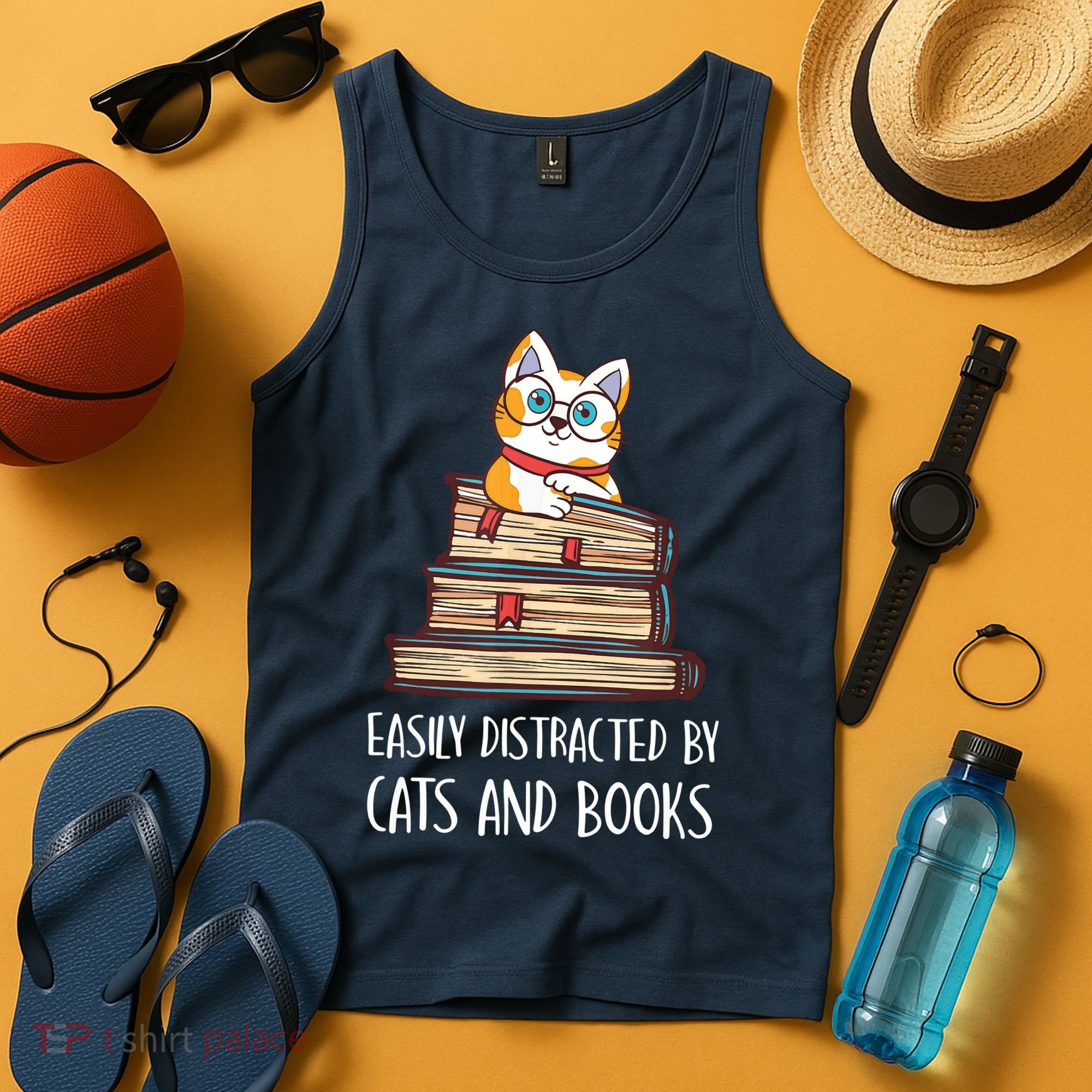 Easily Distracted By Cats And Books Cat & Book Lover Tank Top