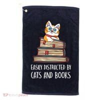 Easily Distracted By Cats And Books Cat & Book Lover Golf Towel thumb 0