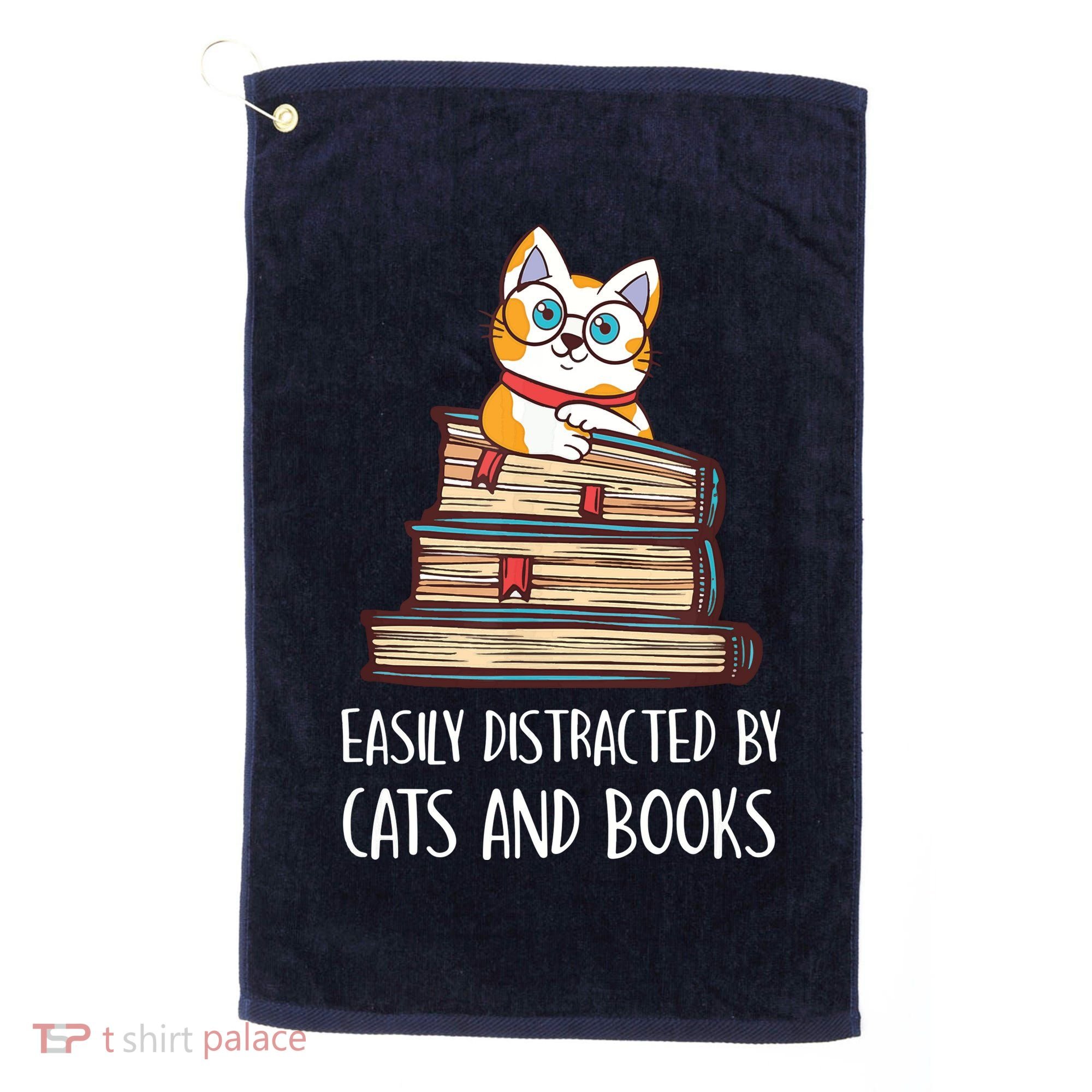 Easily Distracted By Cats And Books Cat & Book Lover Golf Towel