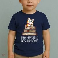 Easily Distracted By Cats And Books Cat & Book Lover Toddler T-Shirt thumb 2