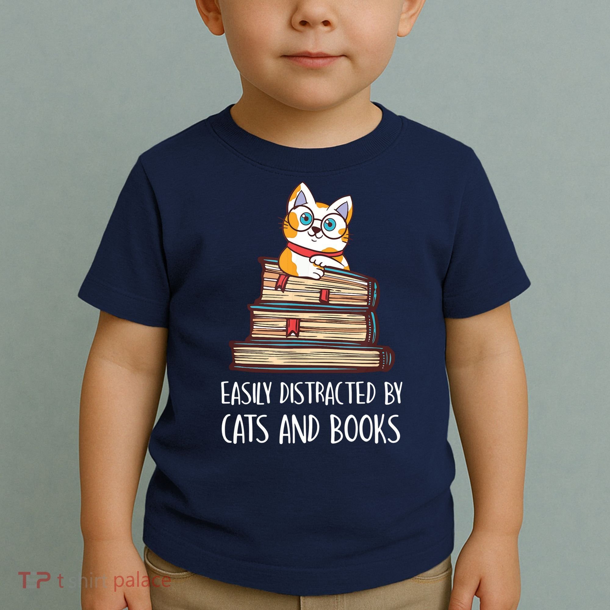 Easily Distracted By Cats And Books Cat & Book Lover Toddler T-Shirt