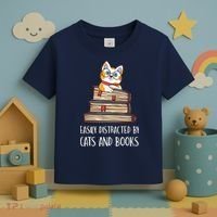 Easily Distracted By Cats And Books Cat & Book Lover Toddler T-Shirt thumb 3