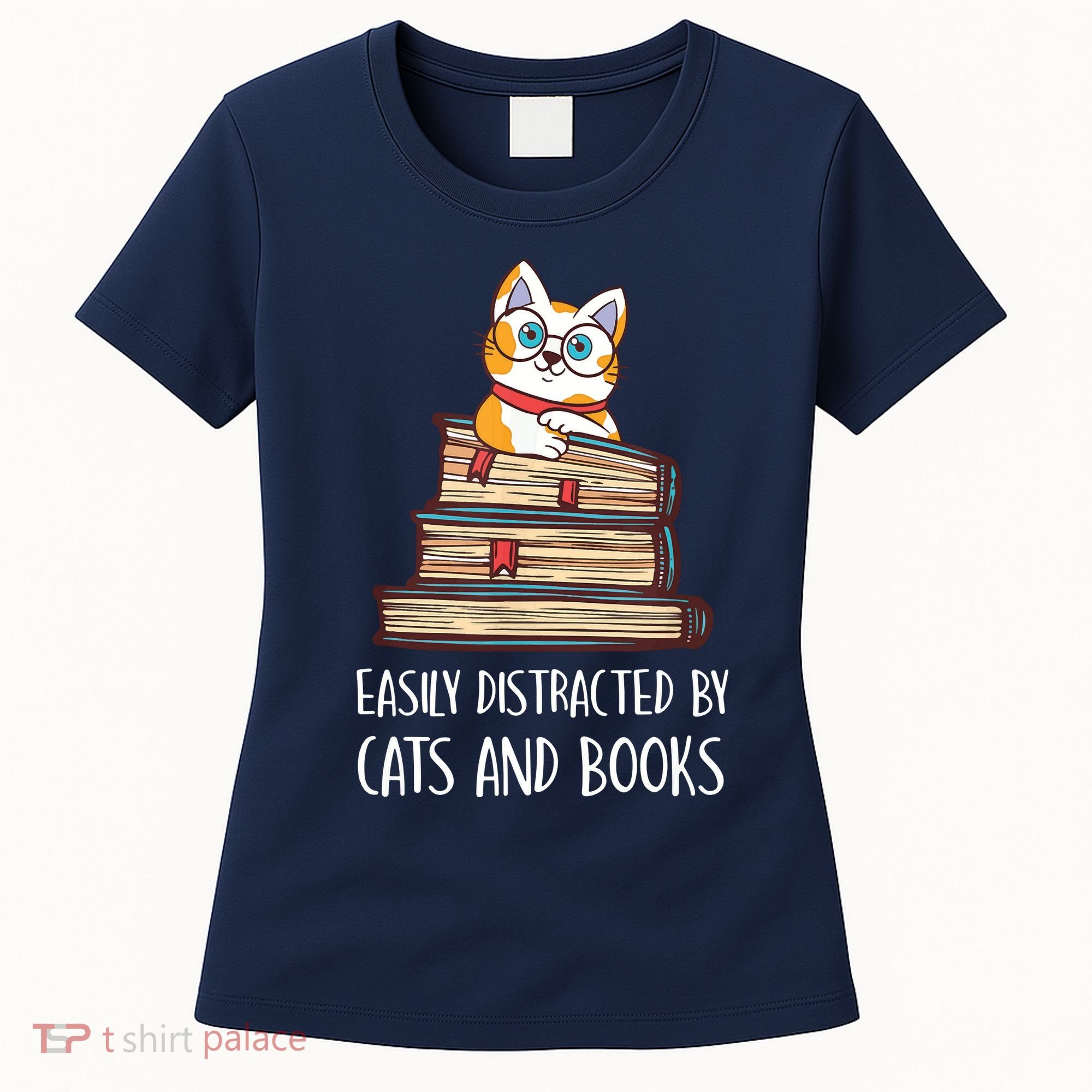Easily Distracted By Cats And Books Cat & Book Lover Women's T-Shirt