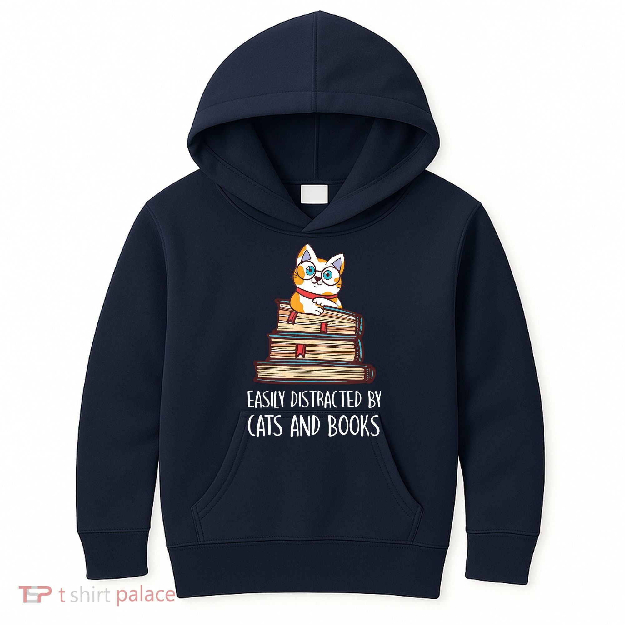 Easily Distracted By Cats And Books Cat & Book Lover Kids Hoodie