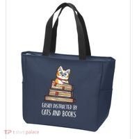 Easily Distracted By Cats And Books Cat & Book Lover Tote Bag thumb 3