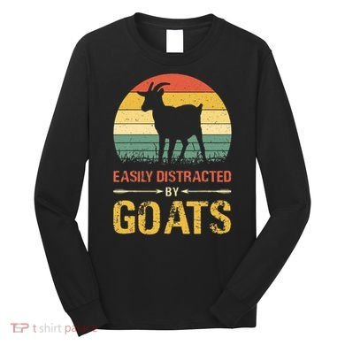 Easily Distracted By Goats Retro Vintage Farm Goat Lover Long Sleeve Shirt