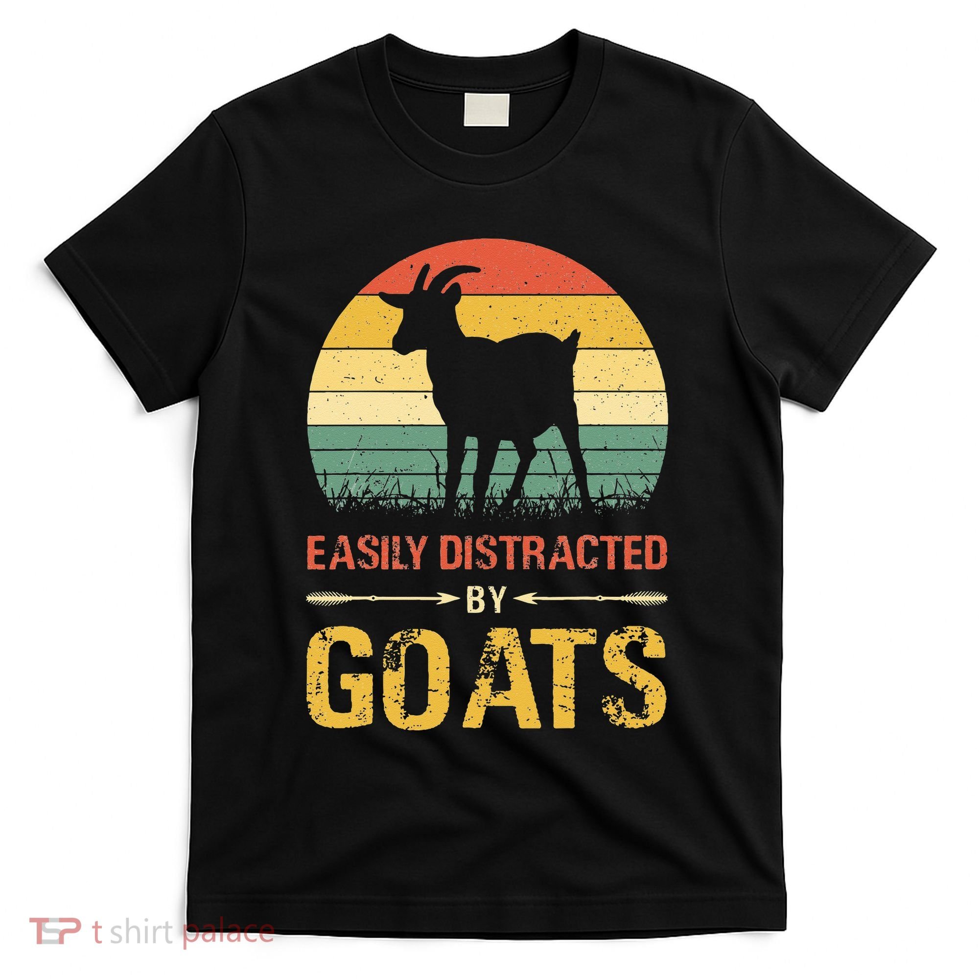 Easily Distracted By Goats Retro Vintage Farm Goat Lover T-Shirt
