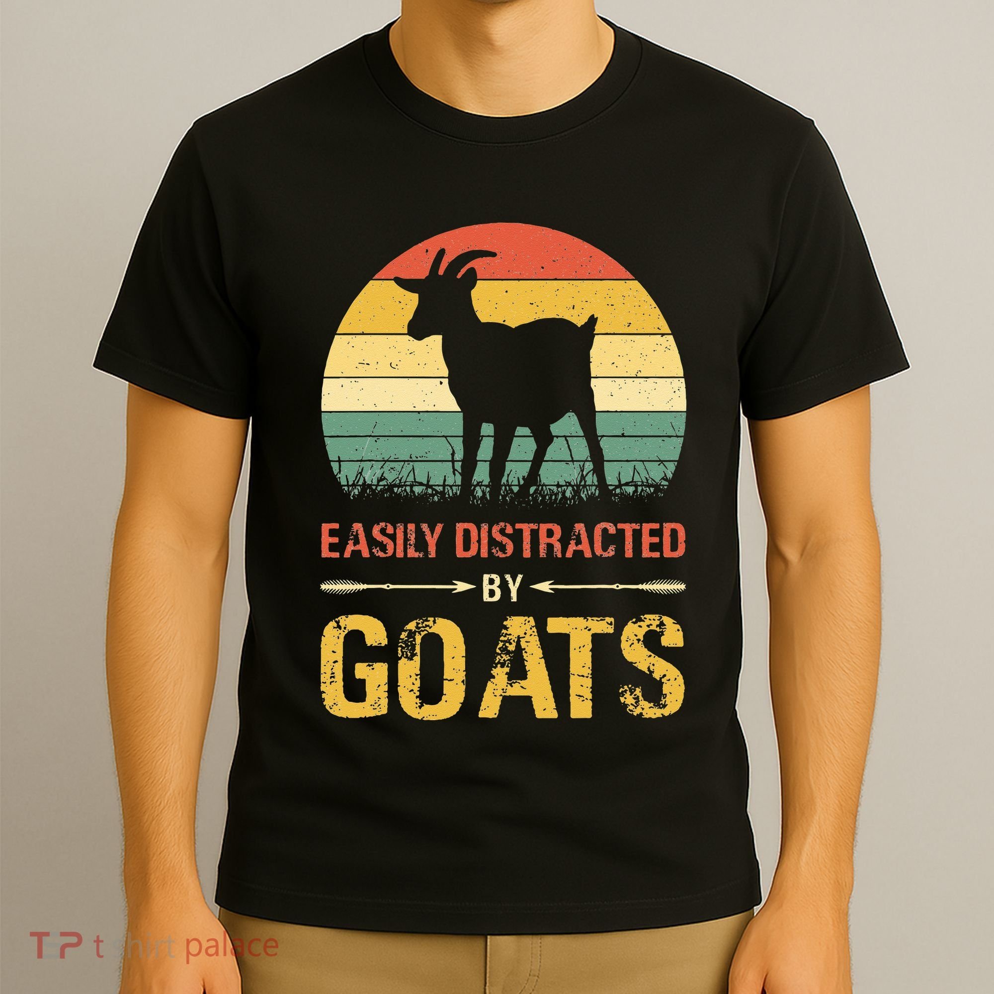 Easily Distracted By Goats Retro Vintage Farm Goat Lover T-Shirt