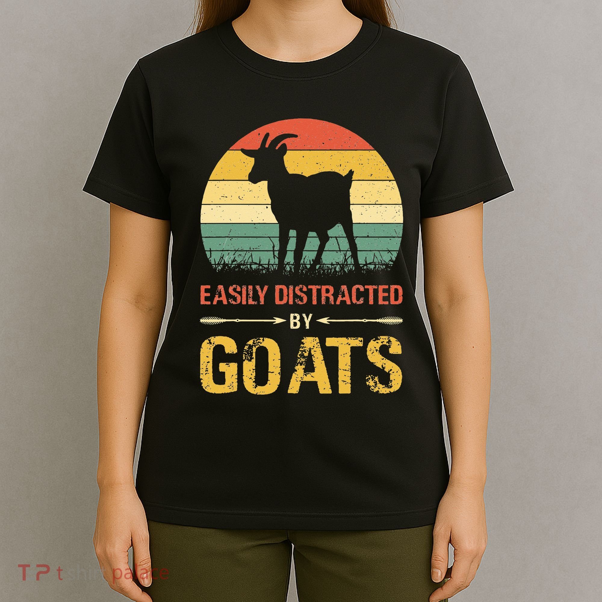 Easily Distracted By Goats Retro Vintage Farm Goat Lover T-Shirt