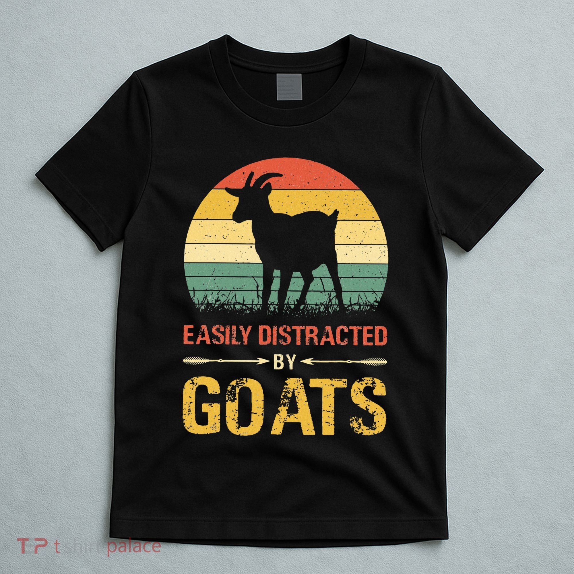 Easily Distracted By Goats Retro Vintage Farm Goat Lover T-Shirt