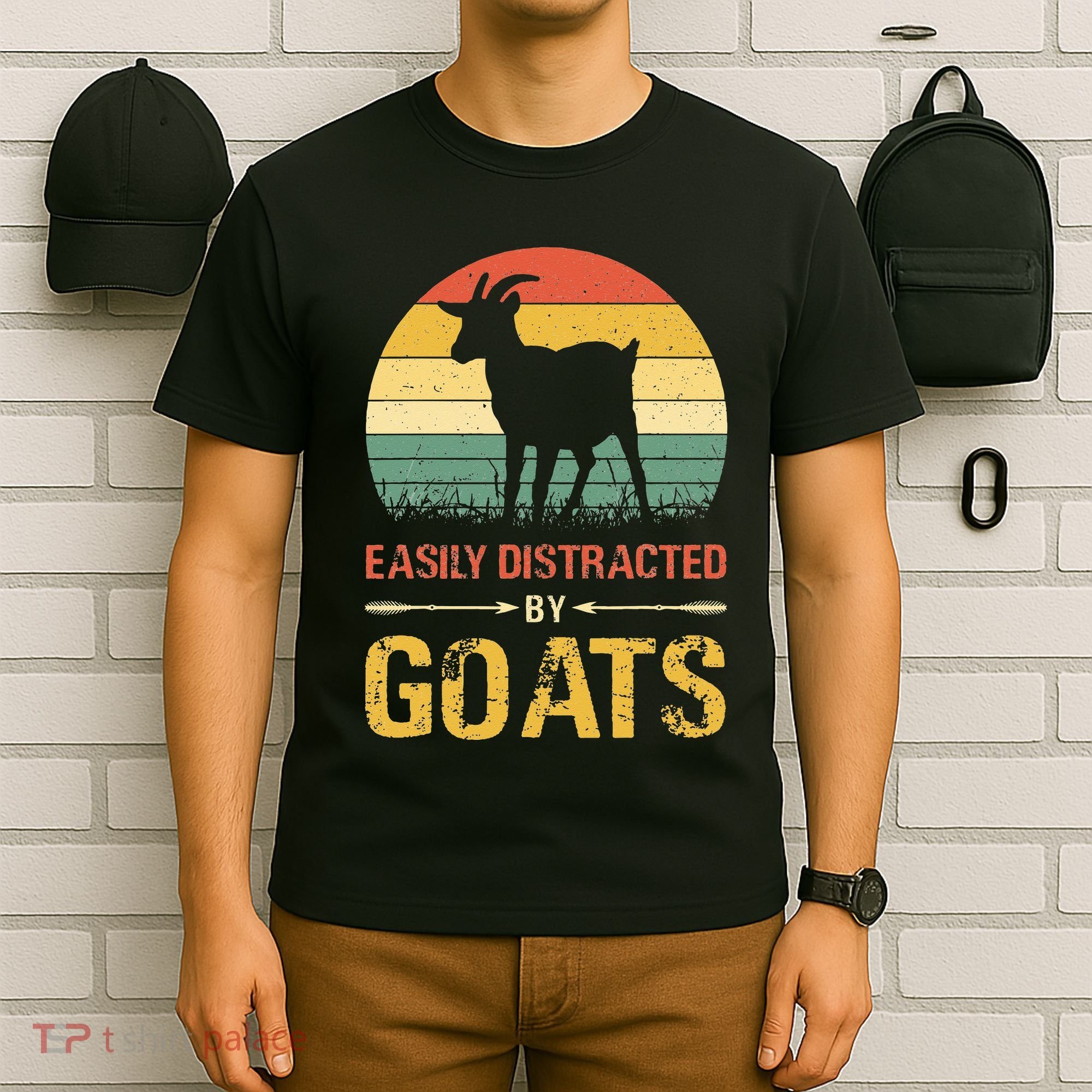 Easily Distracted By Goats Retro Vintage Farm Goat Lover T-Shirt