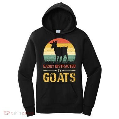Easily Distracted By Goats Retro Vintage Farm Goat Lover Women's Hoodie