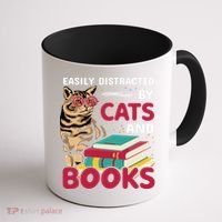 Easily Distracted By Cats And Books Coffee Mug thumb 1