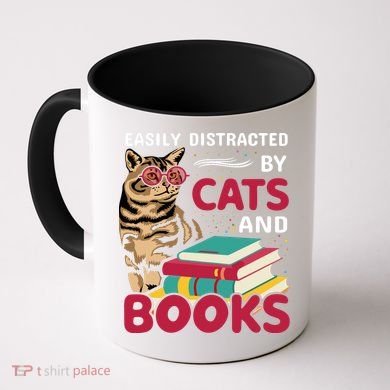 Easily Distracted By Cats And Books Coffee Mug