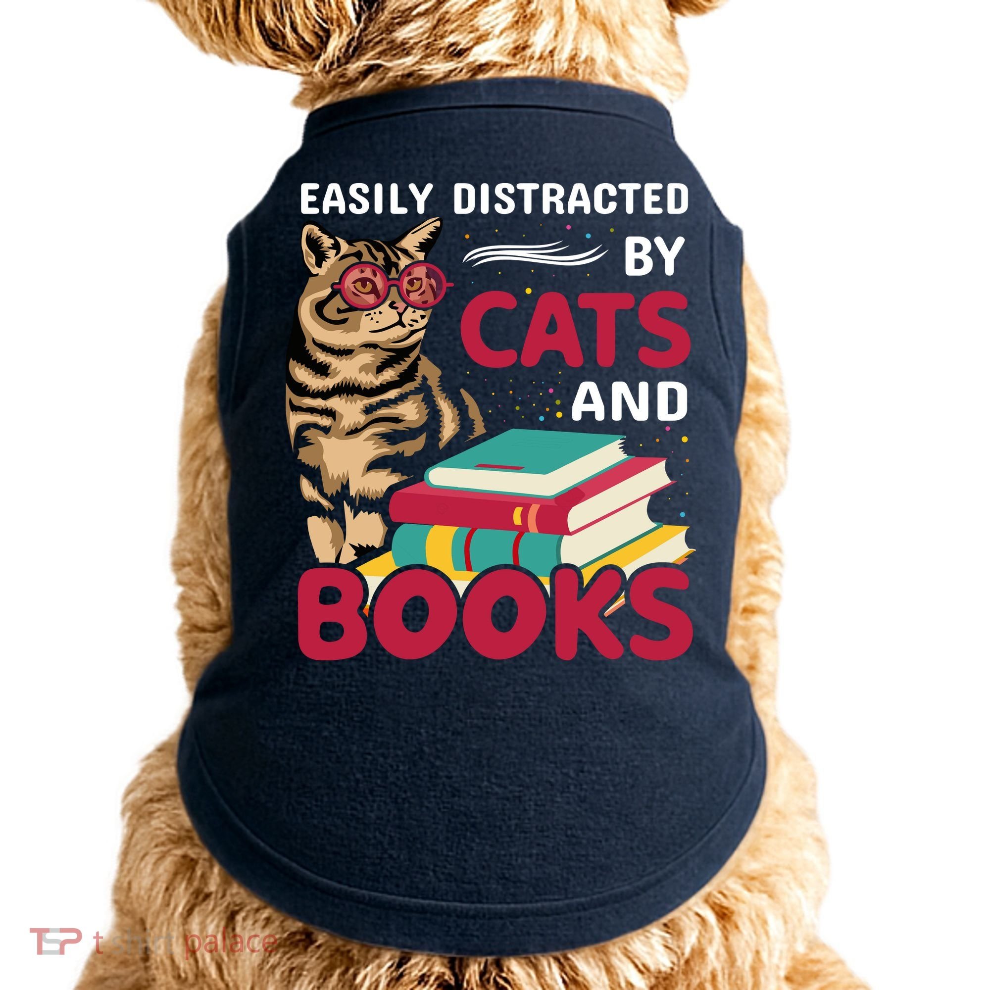 Easily Distracted By Cats And Books Doggie Tank
